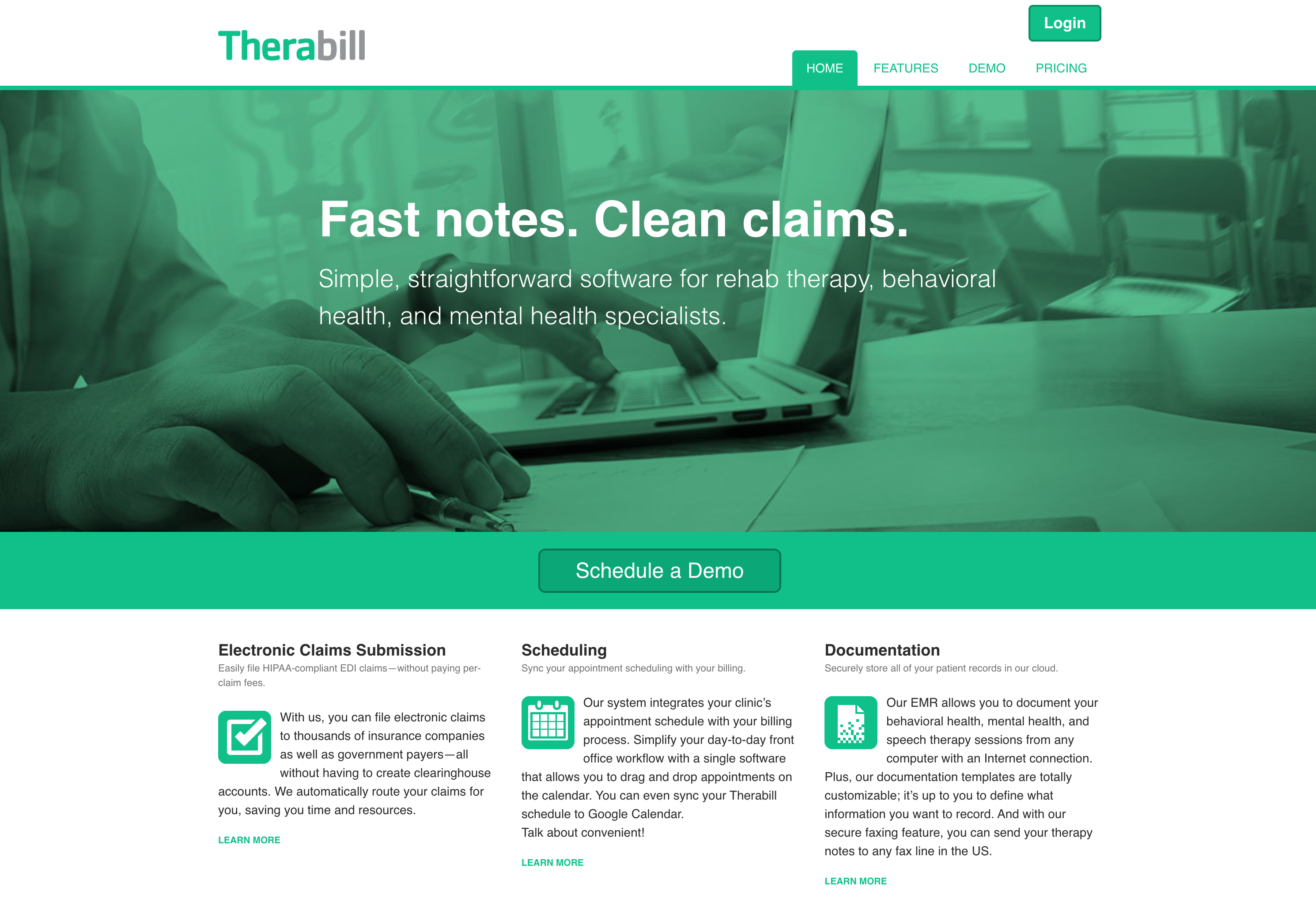 Therabill.com homepage screenshot