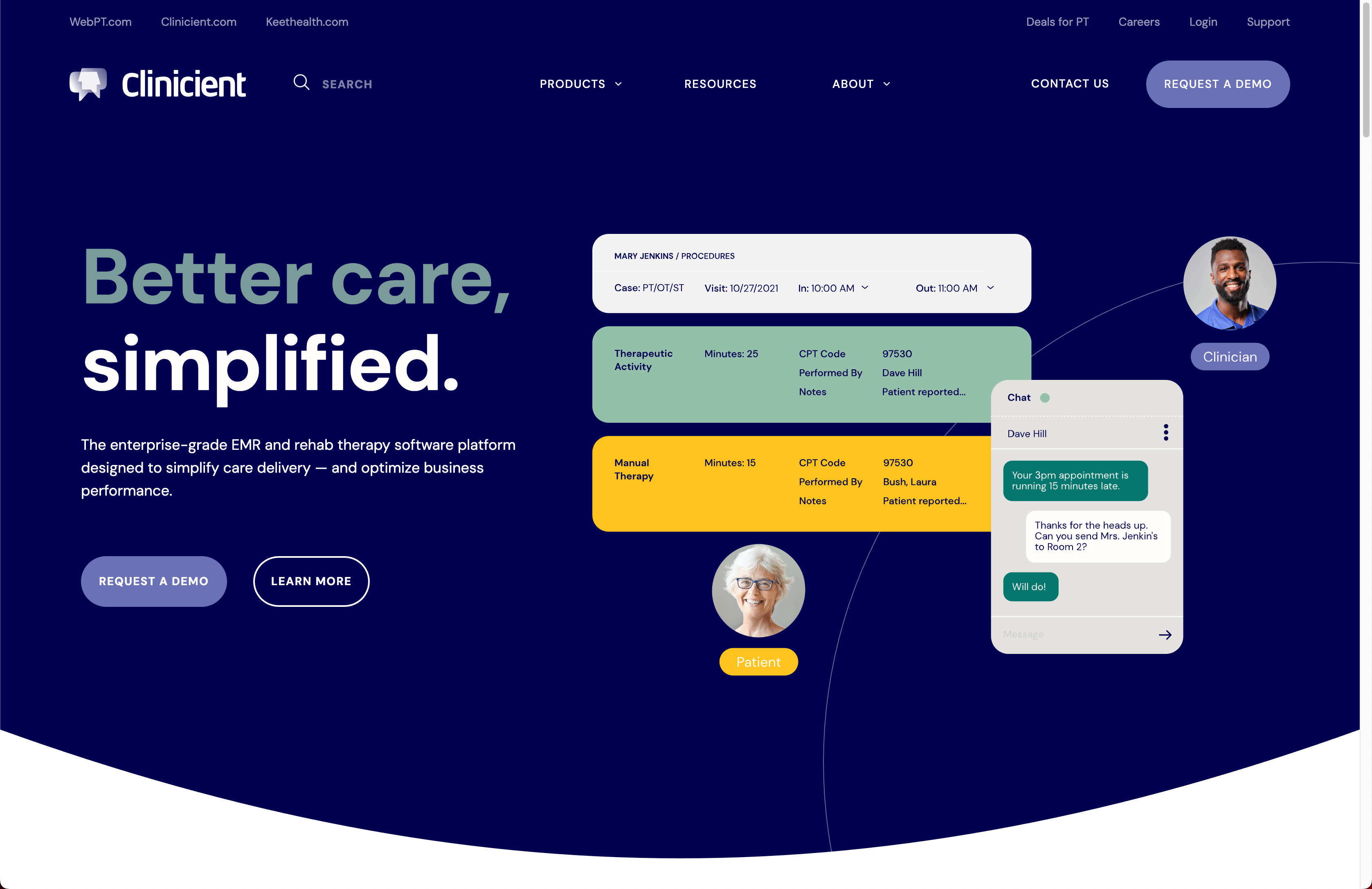 screenshot of Clinicient.com home page